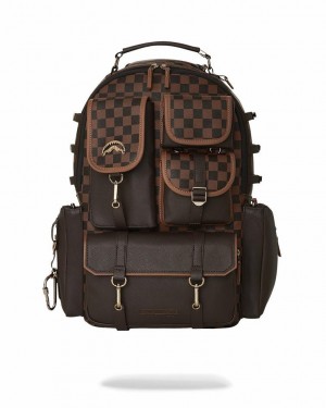 Black Brown Men's Sprayground Checkmate Royale Backpacks | JFZN96134