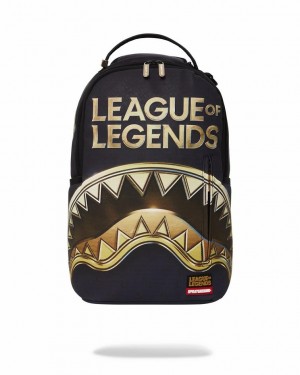 Black Gold Men's Sprayground League Of Legends Backpacks | BCAZ31687