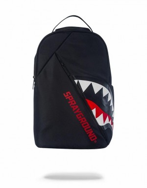 Black Men's Sprayground Angled Ghost Shark Backpacks | BAFW08453