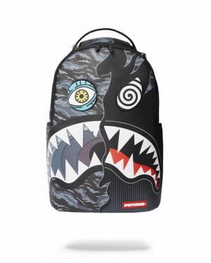 Black Men's Sprayground Dazed And Shark Backpacks | TCEZ39726