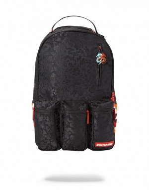 Black Men's Sprayground Dragon Side Shark Cargo Backpacks | BORW24091