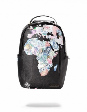 Black Men's Sprayground Global Money Backpacks | DUQI14572