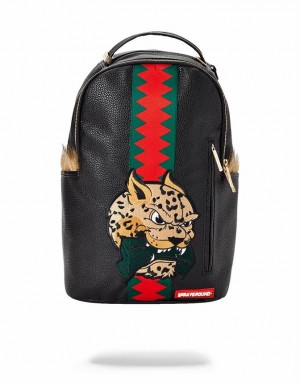 Black Men's Sprayground Leopard Fur Money Backpacks | HZYG69827