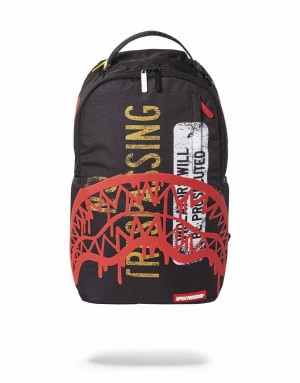 Black Men's Sprayground No Trespassing Backpacks | TGFH28615