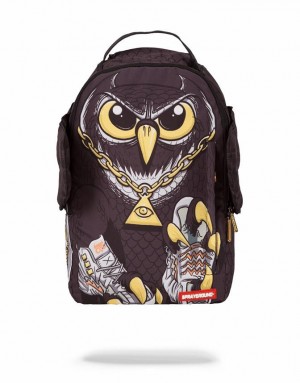 Black Men's Sprayground Owl Wings Backpacks | SUOB38621