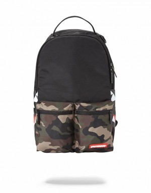 Black Men's Sprayground Shark Double Cargo Backpacks | PBWU28917