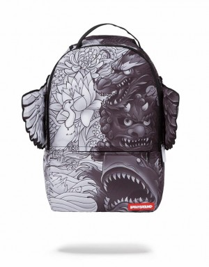 Black Men's Sprayground Yin Yang Wings Backpacks | QKXO72683