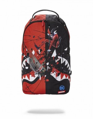 Black Red Men's Sprayground Harley Quinn Backpacks | PKYL87651