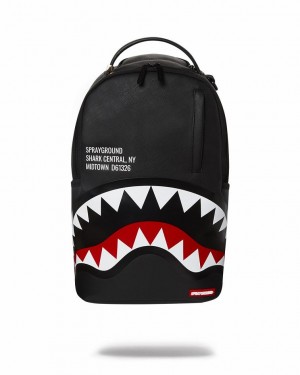 Black Red Men's Sprayground Shark Central Backpacks | VUEF72340