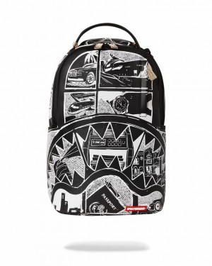 Black White Men's Sprayground Cookie Monster Munchies Backpacks | LVIF46381