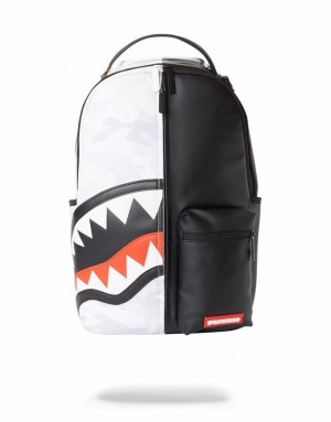 Black White Men's Sprayground Damage Control Backpacks | DRGT30851