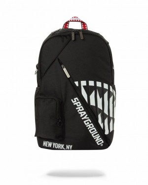 Black White Men's Sprayground Shadow Shark Backpacks | HPJC23580