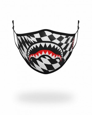 Black White Men's Sprayground Trippy Check Face Masks | KVUW63072