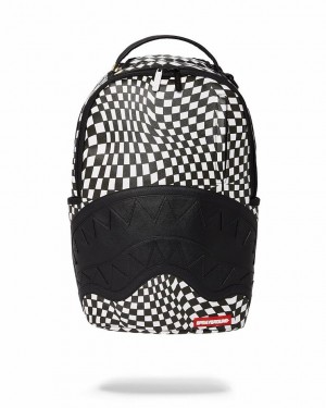 Black White Men's Sprayground Trippy Check Backpacks | TXKU78491