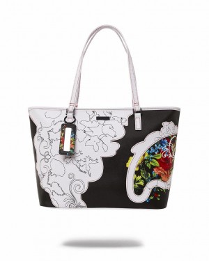 Black White Women's Sprayground The Floral Cut Tote Bags | KJGV24036