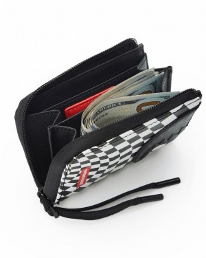 Black White Women's Sprayground Trippy Check Wallets | JLKO07921