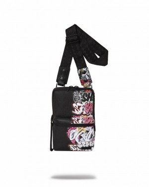 Black Women's Sprayground Half Graff Night Slings Bag | SOLK10328