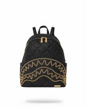 Black Women's Sprayground Noir Quilt Gold Chain Shark Savage | KDRE87019