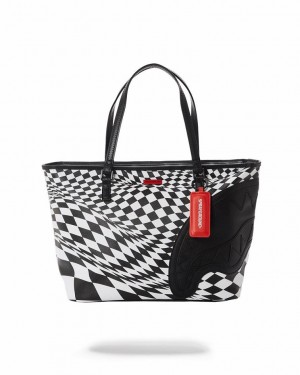 Black Women's Sprayground Trippy Check Tote Bags | PAXC08614