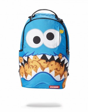 Blue Men's Sprayground Cookie Monster Shark Backpacks | RBOK84762