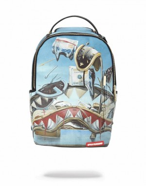 Blue Men's Sprayground Dali Shark Backpacks | CDWO69420