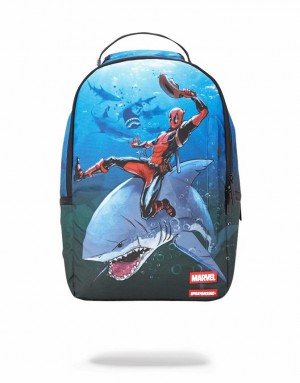 Blue Men's Sprayground Deadpool Attack Shark Backpacks | VNYF90536