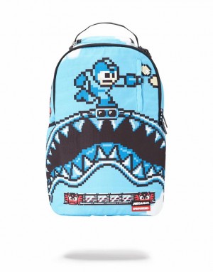 Blue Men's Sprayground Mega Man Destroyer Shark Backpacks | QYJM91584