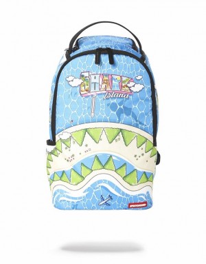 Blue Women's Sprayground Shark Island Mini Backpacks | WLJH94371