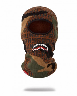 Brown Men's Sprayground Camo Infiniti Ski Mask | BQMH17560