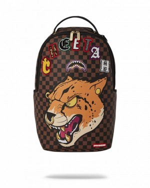 Brown Men's Sprayground Cheetah Speed Shark Backpacks | STXL94657