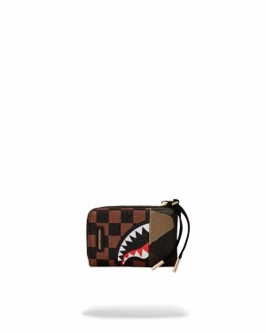 Brown Men's Sprayground Exterior Gold Zip Pocket Sharks In Paris Wallets | CNDK64701