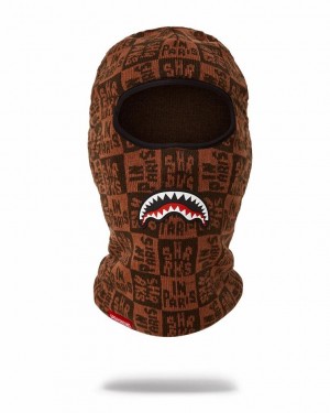 Brown Men's Sprayground Frenzy Shark Ski Mask | ZWCH27930