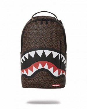 Brown Men's Sprayground Frenzy Sharks Backpacks | NGIF75831