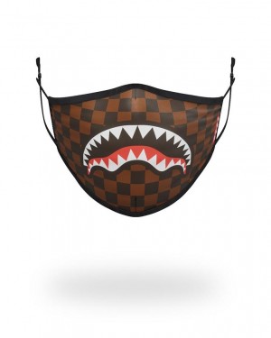 Brown Men's Sprayground Sharks In Paris Face Masks | CXTD72851