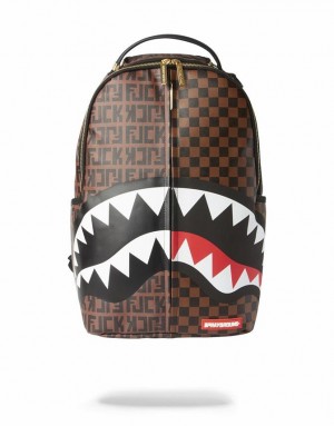 Brown Men's Sprayground Split The Check Backpacks | RTQH27130