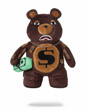 Brown Men's Sprayground Teddy Bear Backpacks | VKSR94658