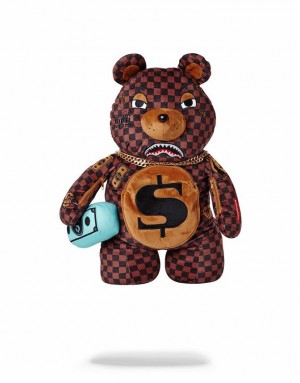 Brown Men's Sprayground Teddy Bear Backpacks | PLWC51389