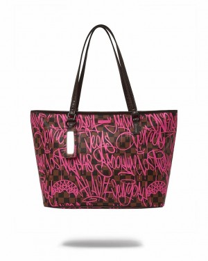 Brown Pink Women's Sprayground Jetgraphix Tote Bags | TGKA73124