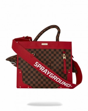 Brown Red Women's Sprayground All Or Nothing Sharks In Paris Tote Bags | IBMJ49028