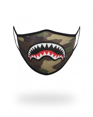 Brown Women's Sprayground Camo Sharkmouth Face Masks | ONCB34802