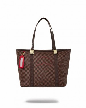 Brown Women's Sprayground Cashin Checks Tote Bags | MXVS32046