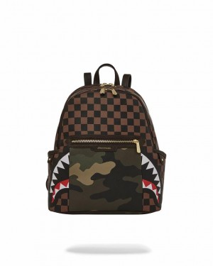 Brown Women's Sprayground Exterior Gold Zip Pocket Sharks In Paris Savage | HSIZ17936