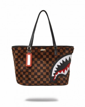 Brown Women's Sprayground Furrr Sharks In Paris Tote Bags | PUAH86012