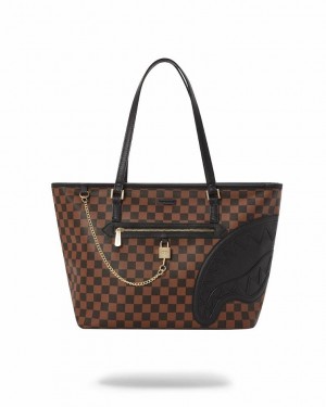 Brown Women's Sprayground Henny Lock Sharks In Paris Tote Bags | AXZW30827