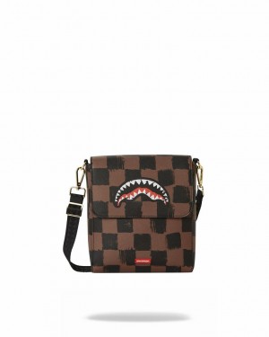 Brown Women's Sprayground Sharks In Paris Vanquish Large Slings Bag | OFBD79521