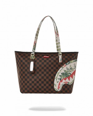 Brown Women's Sprayground Sharks In Paris Coastal Tote Bags | BLQG85476