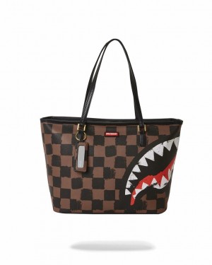 Brown Women's Sprayground Sharks In Paris Vanquish Tote Bags | PQFC97360