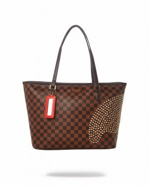 Brown Women's Sprayground Sharks In Paris Polaris Tote Bags | XAPV37841