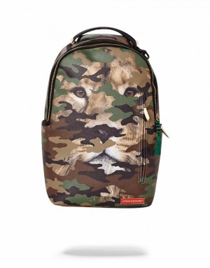 Green Men's Sprayground Lion Camo Backpacks | WUBP98014