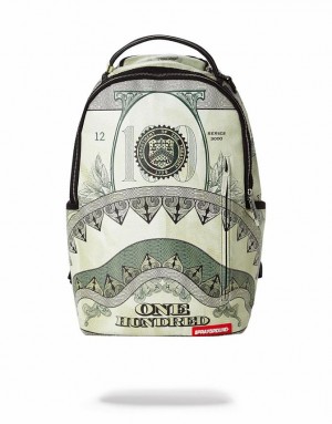 Green Men's Sprayground One Hundred Shark Stack Backpacks | BRWC81469